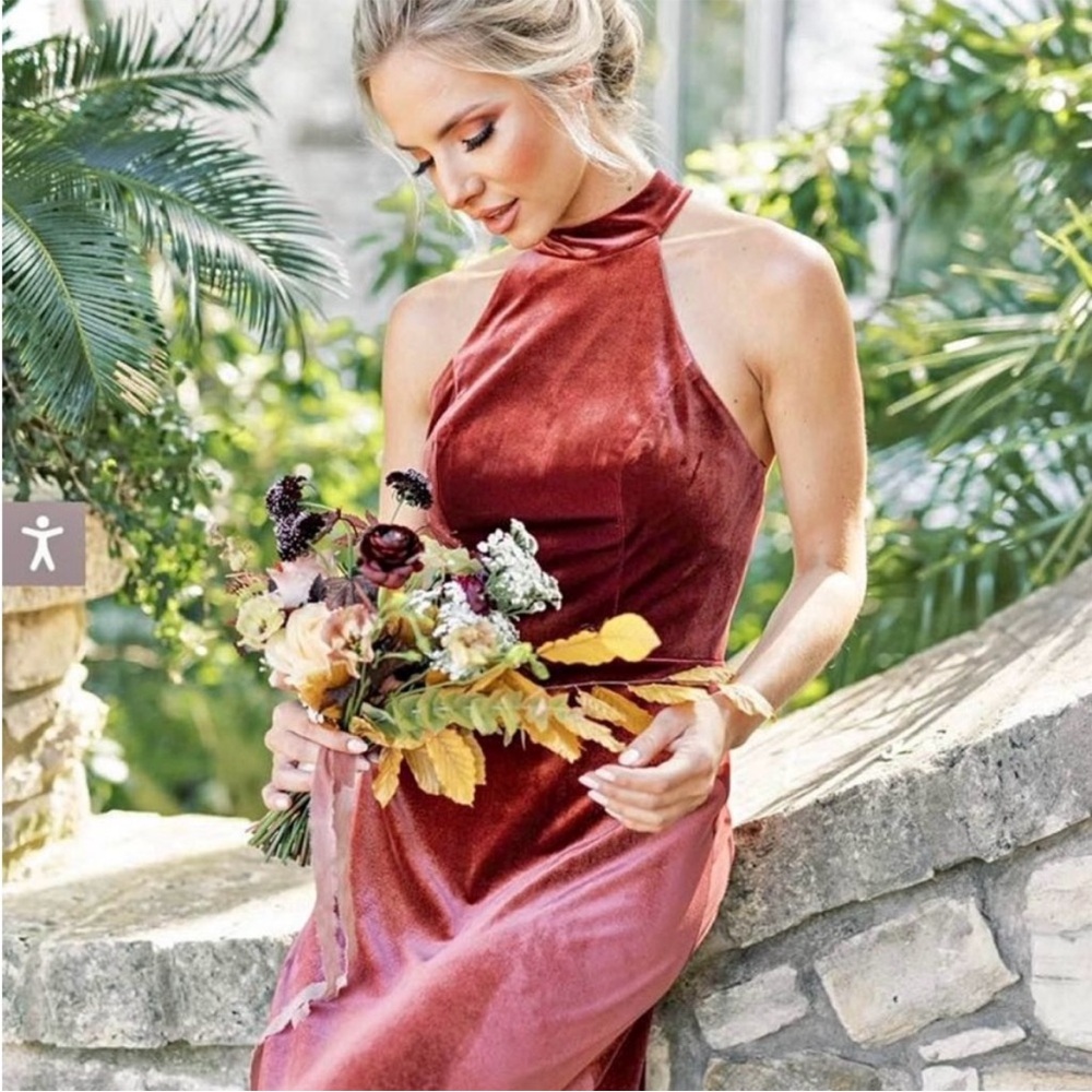 Revelry Tori Velvet Halter Dress in Rust Size 6